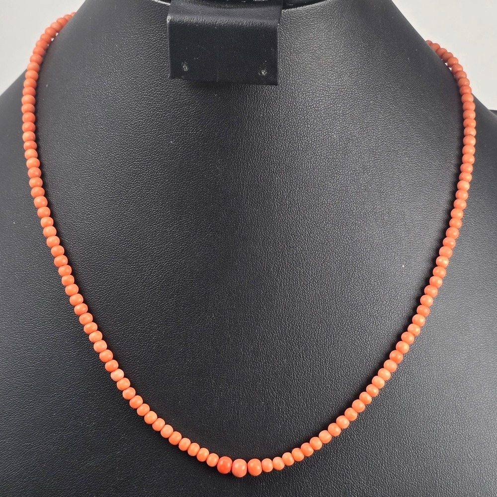 Lovely Vintage Salmon Orange Coral Beaded Necklace 20" W/ Gold Filled Clasp